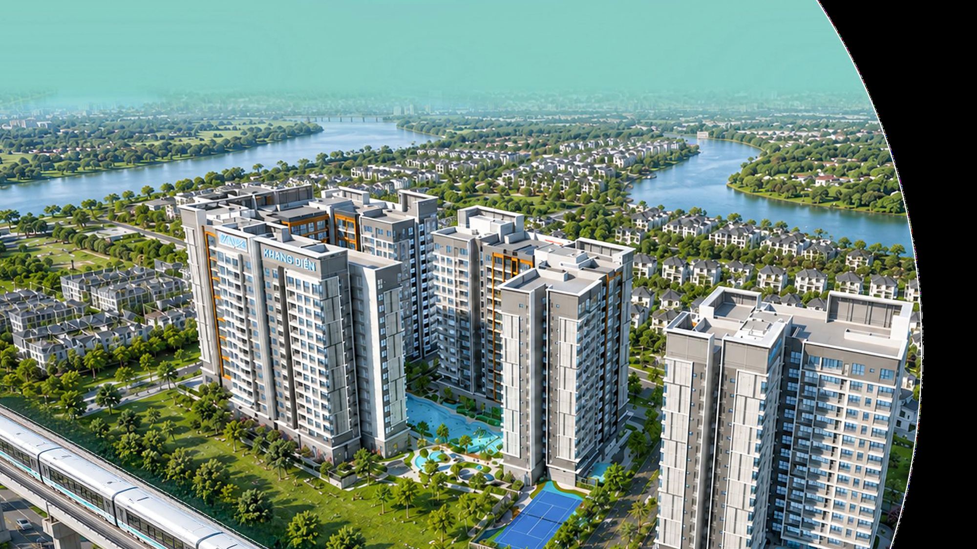 Căn hộ Gladia Heights nằm sát sông, do Khang Điền và Keppel làm