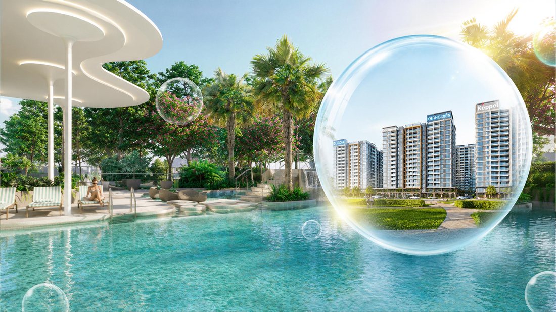 Hồ bơi và cảnh quan quanh tháp căn hộ Gladia Heights